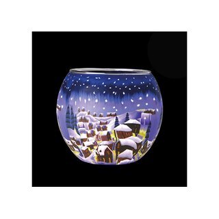Teelichthalter Leuchtglas Rund Kerzenhalter Glas Teelicht Votivglas Ständer Leuchtglas Verschneite Stadt bei Nacht 21822