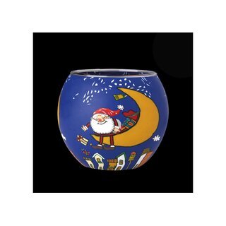 Teelichthalter Leuchtglas Rund Kerzenhalter Glas Teelicht Votivglas Ständer Leuchtglas Santa im Mondschein 21824