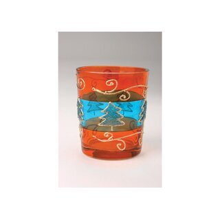 Teelichthalter romantischer Rund Kerzenhalter Glas Teelicht Votivglas Ständer Votiv-Teelichglas Orange 83102