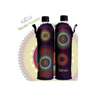 Doras Glasflasche mit Neopren oder Stoffbezug 500-700ml von Doraplast wie Emil-die Flasche mit Neoprenbezug Mandala 500 ml