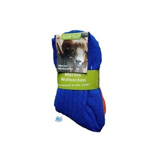 2 Paar Merino-Wollsocken Winter Socken 35-38 Farbe Blau/Orange