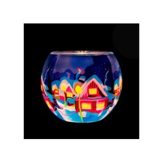 Teelichthalter Leuchtglas Rund Kerzenhalter Glas Teelicht Votivglas Weihnachstmotiv Leuchtglas Winter Village by Night 21832