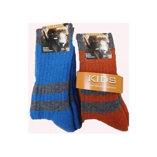 2 Paar Merino-Wollsocken Kinder KIDS Winter Socken 70% Merinowolle, 25% Polyamid, 5% Elasthan 27-30 Blau/Orange