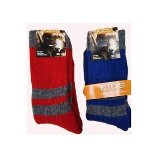 2 Paar Merino-Wollsocken Kinder KIDS Winter Socken 70% Merinowolle, 25% Polyamid, 5% Elasthan 35-38 Rot/Blau