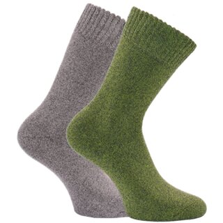 Herrenstrumpf  Socken THERMO Softrand Baumwolle mit Vollfrottee und Soft-Bund im Farbmix 35-38 beige/olivegrün meliert