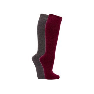 2 Paar Damenkniestrumpf Socken THERMO Softrand Baumwolle mit Vollfrottee und Soft-Bund im Farbmix  35-38 anthrazit/burgund meliert